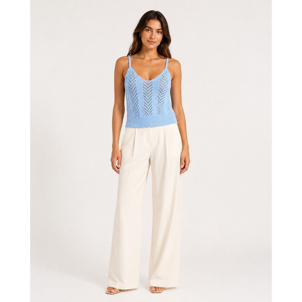 Almost Famous Large Blue Knit Pointelle Chevron V-Neck Camisole Tank Top L
